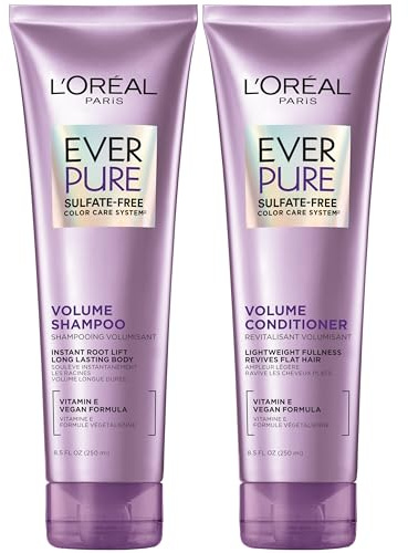 L'Oreal Paris Volume Sulfate Free Shampoo and Conditioner for Color-Treated Hair, EverPure, 8.5 Fl Oz (Set of 2)