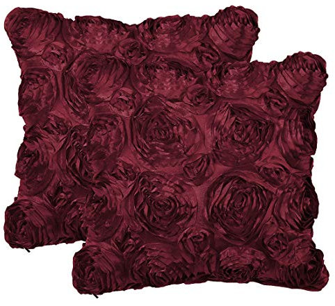 PiccoCasa Pack of 2 3D Stereo Satin Rose Cushion Covers, Decorative Throw Pillow Cases for Sofa Bedroom Car - 40x40cm/16x16in Square Pillow Covers with Zipper Red