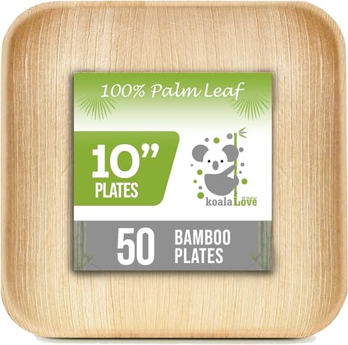 Streetfood Packaging: 50 Elegant 24x24cm Square Palm Leaf Plates - Eco Friendly, Reusable, Reyclable, Heavy Duty | Perfect for Parties & Events | 100% Compostable Rustic Bamboo Plate for Hot Foods
