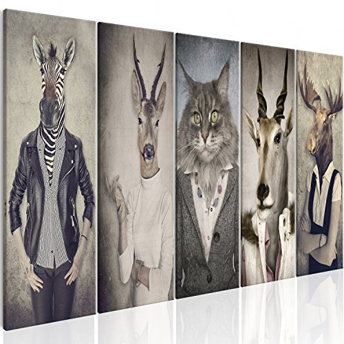 murando - Wandbilder Set XXL Arbeitstiere 150x60 cm 5 tlg Leinwandbild Leinwand Bilder Wand Deko Bilder Wohnzimmer Bild Schlafzimmer Leinwandbilder Wandbild Groß - Hirsch Katze Natur Tier g-B-0041-b-m