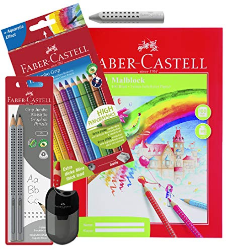 Faber-Castell 111997 - 2 Jumbo GRIP Bleistifte, Härtegrad: B, Schaftfarbe: silber (+ Komplett-Set)