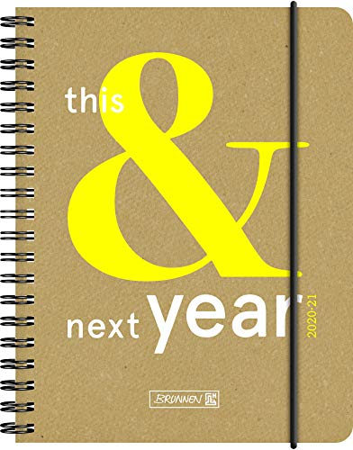 BRUNNEN 1071830131 „This&Next“, Wochenkalender/Schülerkalender 2020/2021, 2 Seiten = 1 Woche , Blattgröße 12 x 16 cm , A6 , Recyclingleder-Einband