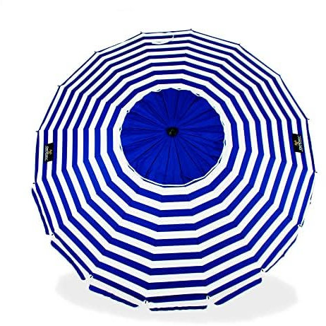 CREVICOSTA QUALITY MARK MARCAS DE CALIDAD - Sombrilla de Playa Modelo MARINERA 240 cm con Espiral y Poste de Recorrido Total. 16 varillas.Grande y llamativa. Protección Total contra los Rayos UV