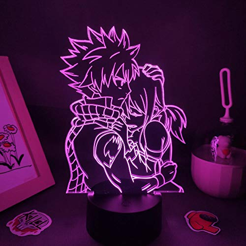3D Fairy Tail Lampe Anime Figur Natsu Dragneel und Erza Scharlachrot RGB LED Nachtlicht mit USB Bunte Manga Schlafzimmer Tischdekoration-16 Farbe mit Fernbedienung