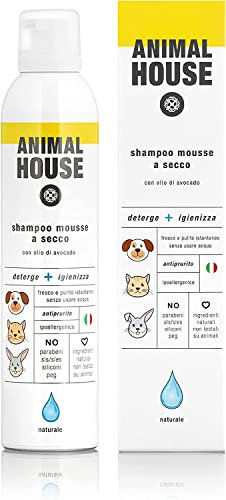 ANIMAL HOUSE - Trockenshampoo-Mousse - Hypoallergen - Für alle Rassen geeignet - Frei von chemischen Wirkstoffen - Hergestellt in Italien - Pflegend - Natürlich - (Natürlich)