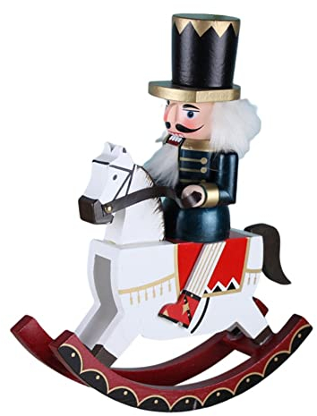 URMAGIC Wooden Nutcracker, 30cm Tall on Rocking Horse, Christmas Decoration, Xmas Ornament (Blue)