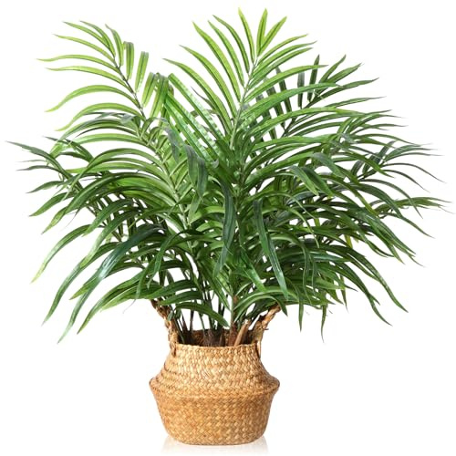 MOSADE Künstliche Palme, 71 cm, künstliche Areca-Palme mit handgefertigtem Korb aus Seegras, perfekte Kunstbaum, Heimdekoration für drinnen und draußen, Büro, Veranda, Balkon, Badezimmer, Geschenk