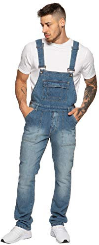 989Zé ENZO Mens Denim Blu Salopette Lavoro Moda Salopette Casual Jeans 30 - 50 Taglie Vita, Blu, 30W x 32L