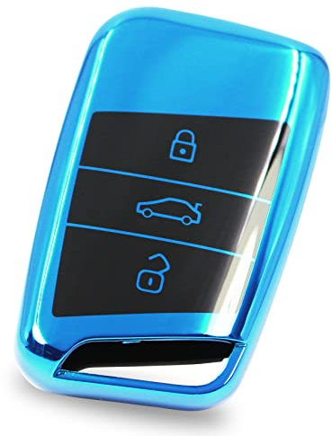 Coque de clé de Voiture à 3 Boutons en TPU chromé Brillant pour clé de Voiture VD (Bleu chromé)