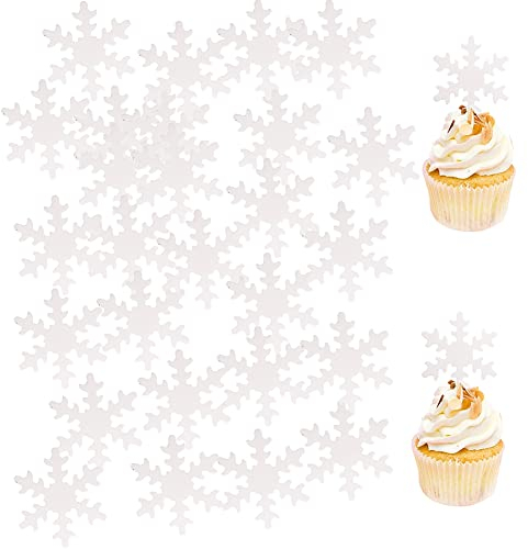Morofme Essbare Schneeflocke für Tortendeko 50 Stück, Essbare Cupcake Topper, weißer Schneeflocke Esspapier für Hochzeit, Geburtstag, Jubiläum, Winter, Thema Tortendeko