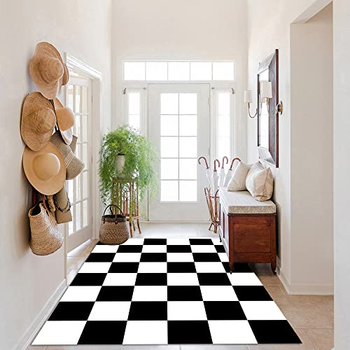 Siunwdiy Schachbrett Teppich schwarz-weißer Teppich Wohnzimmer Kurzflor Moderne Teppiche für Schlafzimmer Kinderzimmer Küche Terrasse Schlafzimmer-3D Schachbrett Muster,Schwarz,120X160cm