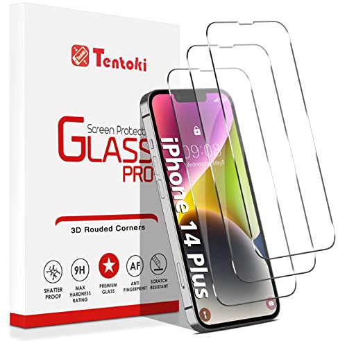 Tentoki Screen Protector for iPhone 14 Plus/iPhone 13 Pro Max 6.7 Inch, [3-Pack] Ultra HD, Scratch Resistant, Case-Friendly, Tempered Glass Screen Protector for iPhone 14 Max/iPhone 13 Pro Max…
