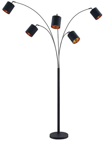 Lindby Stehlampe (Bogenleuchte) Abiram (Modern) in Schwarz aus Metall (5 flammig, E14) - Textil Stehleuchte Floor Lamp Standleuchte Wohnzimmerlampe Wohnzimmerleuchte