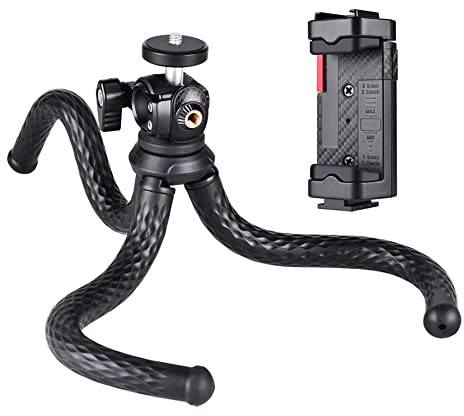 Camnoon Flexibles Octopus-Stativ Kamerastativ mit 1/4-Zoll-Schraube und Telefonhalter, 1,5 kg Tragkraft 360° drehbarer Kugelkopf für Smartphone, Kamera, Vlog, Selfie, Live-Streaming
