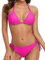 CharmLeaks Women Tie Side Bottom Padded Top Triangle Bikini String Bathing Suit Two Piece Swimsuit Pink M