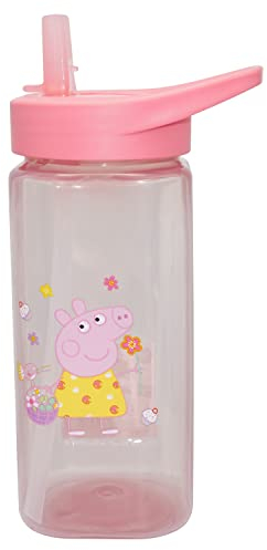 Peppa Pig Wasserflasche mit Strohhalm, 420 ml, 16 cm, Kunststoff, quadratisch, BPA-frei, Trinkhalm, für Kinder ab 6 Monaten