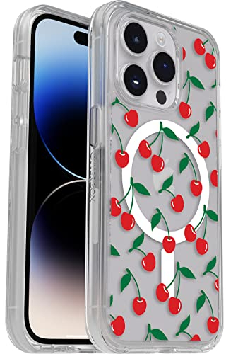 Otterbox Funda para iPhone 14 Pro Symmetry+ Clear para MagSafe, Resistente a Golpes y caídas, Protectora,Fina, Testada 3X con estándares Militares anticaídas, Cherry ON Top