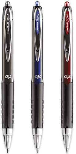 uni-ball Signo UMN-207 Bolígrafo retráctil de gel, paquete de 3, tinta negra, azul y roja