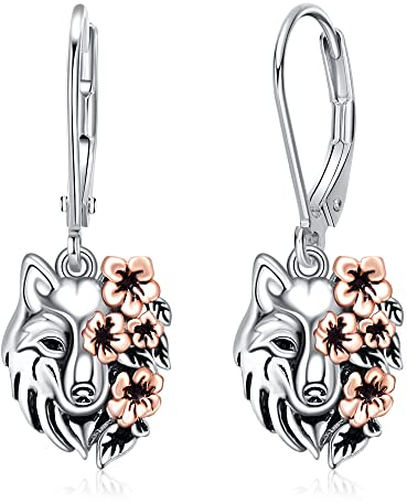 ONEFINITY Wolfs-Ohrringe, 925er-Sterlingsilber, Wolfs-Schmuck, Geschenk für Frauen und Mädchen, Sterling Silber