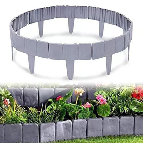HYPIQQ Rasenkante Kunststoff Beeteinfassungen Blumenbeet Beeteinfassung Kunststoff,Palisade Für Blumen Gartenzaun Decorativ,10 Stücke,Lxh 25X23cm,Grau