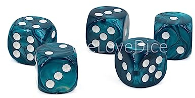 W6 Würfel (16mm) in Petrol/Weisse Punkte - Made in Germany - WeLoveBeads - 5 Stück