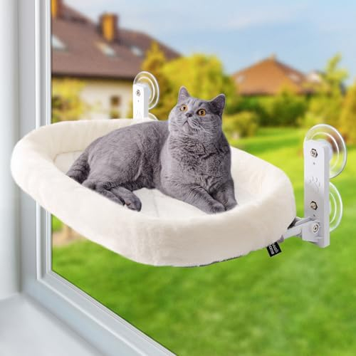 GUUSII HOME Amaca Gatto Finestra Cucce per Gatti Cuccia Morbida Letto Mensole da Interno Trespolo Sdraio per Gattini Robusto Facile da Montare Caldo Tappetino Reversibile 53 * 30cm (Bianco, M)