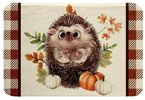 Igel Teppich für Kinder Herbst Dekor Badematte,Glückliche Thanksgiving Day Geschenke Türmatte für Frauen Herbst Dekor Ahorn Blätter Kürbis Bereich Teppich Herbst Y'Alle Badezimmer Teppiche 40Bx60L