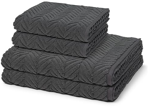 Ross - 4 teiliges Frottier-Set - Sensual Skin - Zopf-Muster (2 X Handtuch 2 X Duschtuch im Set) - 500 g/m2 - Baumwolle - Walkfrottee - saugstark - weich und flauschig - Anthrazit