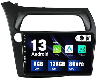 SXAUTO - 6G+128G - Android 14 IPS Autoradio para Honda Civic (2006-2012) - Inalámbrica CarPlay/Android Auto/DSP - LED Cámara + Mic - Dab 360-CAM Volante Fast-Boot WiFi - 9 Pulgada 2 DIN