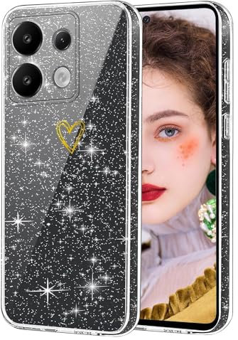 Cover per Xiaomi Redmi Note 13 Pro 5G Glitter, Custodia Trasparente per Assorbimento Degli Urti con Cuore Amore, Sottile Morbida in Silicone TPU Protettiva Case, Chiaro