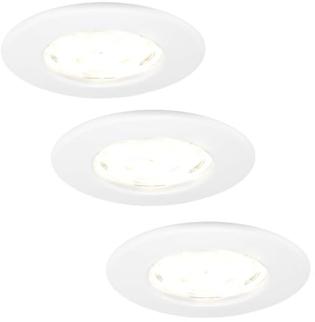 Ledvion 3er Set LED Einbaustrahler Weiss 5W Warmweiss wasserdicht IP65 | Einbaumass Ø84mm; Wasserfest fuer Bad Dusche und feuchte Innenbereiche; Integrierte LED Lichtquelle enthalten