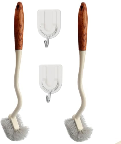 2pcs long handle toilet brush, wooden handle toilet brush, curved design angled cleaning brush, for deep cleaning