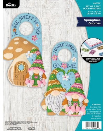 Bucilla, Springtime Gnomes, Felt Applique 2 Piece Door Hanger Kit, Perfect for DIY Arts and Crafts, 89667E
