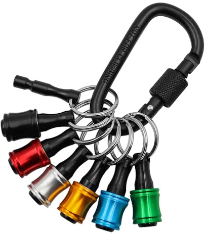 Tiardey 6 Pcs Hex Shank Screwdriver Bits Holder, 1/4 inch Aluminum Alloy Drill Bit Holder Keychain Set Quick-Change Extension Screw Socket Adapter with Black Carabiner, Mixed Colors