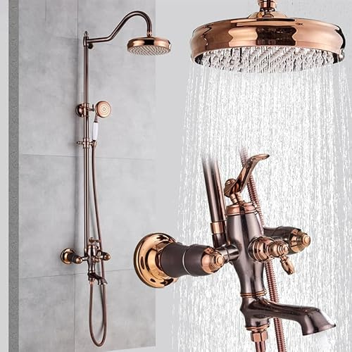 Colonne bain douche or rose style rétro Ø25cm, Valence