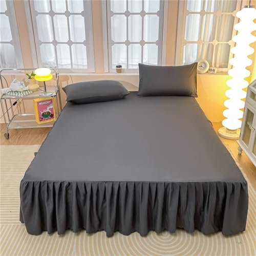 Odot Cache-Sommiers Jupe de Lit, Couleur Unie Cache Sommier Jupe de Lit a Volant Draps Housses Élastique Drap Housse pour Matelas Epais, Facile a Mettre Enlever (Gris foncé,120x200cm)