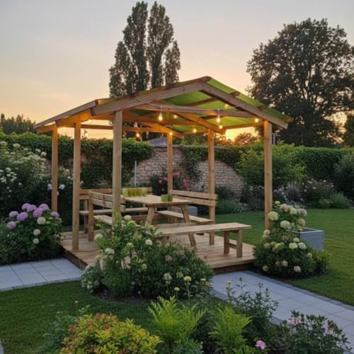 Pergola Carport in legno 300x450 cm, in pino impregnato, Made in Italy