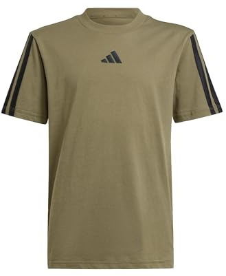 adidas Unisex Kinder Essentials 3 Stripes T-Shirt, Olive strata/Black, 7-8 Years