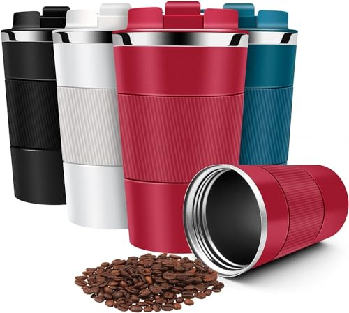 Thermobecher, Travel Mug, 510ml Kaffeebecher mit Auslaufsicherem Deckel, Thermobecher mit Strohhalm Auto Kaffeebecher to Go für Tee, Kaffee, Heißes Kaltes Wasser(Rot)