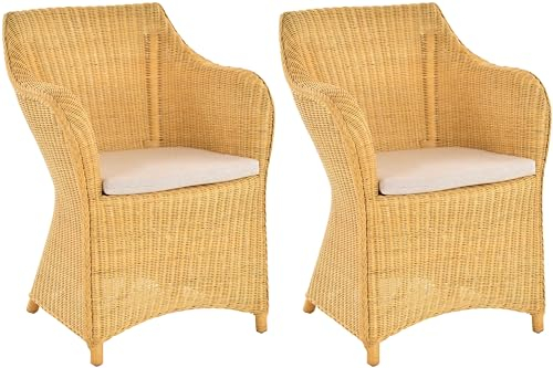 Krines Home 2er Set Rattan Esszimmersessel Dive Esszimmerstuhl mit Armlehne Rattansessel Esszimmer Sessel (Honig)