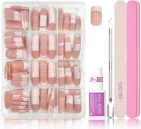 French Falsche Nägel Set - 240Pcs Press On Nails Kurz Square - Künstliche Fingernägel Zum Aufkleben - Französische Acryl Nagelspitze DIY Nagelkunst für Frauen (Nude Medium French)