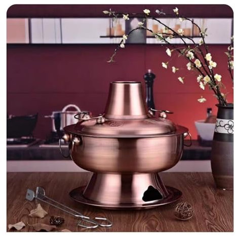 RajoNN Pentola Calda Shabu in Rame e Carbone, pentola Calda Cinese Antica di Pechino, pentola Calda Cinese in Vero Rame per Esterni, pentola Calda Tradizionale in Rame e Carbone, Bronzo