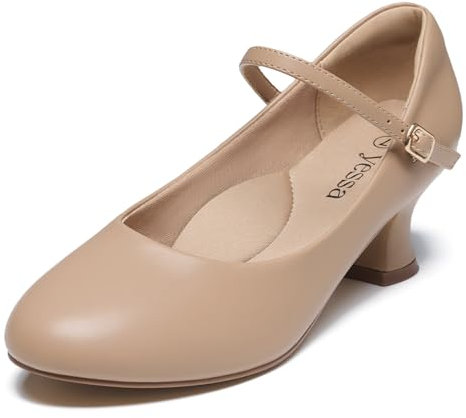 YESSA Character Shoes for Women 1920s Shoes 2/2.5 Latin Dance Shoes for Ballroom Salsa Folklorico Flamenco Swing Dancing Pumps, 2 Caramel, 6.5 UK