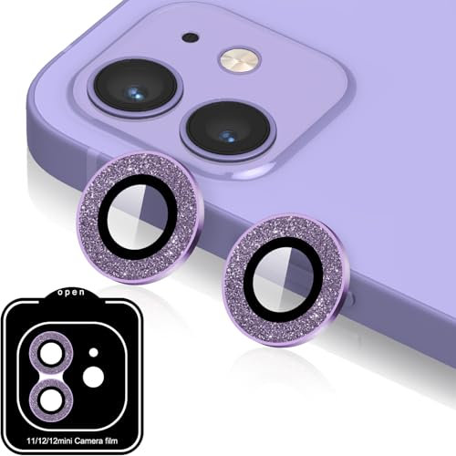 Beukei Kameraschutz Glitzer für iPhone 11/12/12 Mini, Kamera Linse Schutzfolie mit Positionierhilfe [Anti-Kratz][9H Gehärtetes] Camera Lens Protector, Glitter Violett