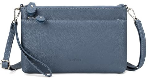 befen Echtleder Handtasche Klein Damen Clutch RFID-Blockierung Umhängetasche Leder Crossbody Bag Damen mit Handgelenkband & Verstellbar Schultergurt, Blau