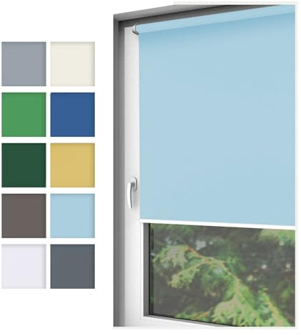 Home-Vision® Rollo Klemmfix, ohne Bohren, Fensterrollo mit Seitenzug, einfache Montage ohne Werkzeug, Moderne Fensterdeko(Nebbia Hellblau, B50cm x H150cm)
