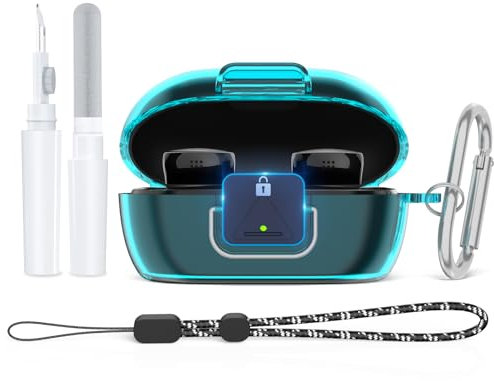 Secure Lock Case for New Bose QuietComfort Earbuds Case(2024), Clear TPU Shockproof Protective Cover for Bose QuietComfort Earbuds 2024 with Cleaning Kit& Keychain&Lanyard (Clear Blue)