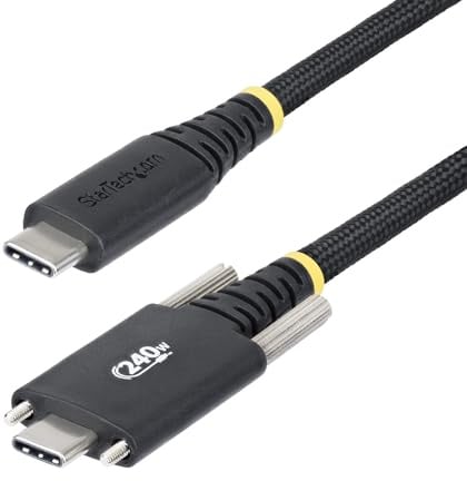 StarTech 3m USB-C Verriegelungskabel, 240W PD EPR (S2CEPR3M-USBSL-CABLE) | USB-C auf USB-C, Seitliche Schraubverriegelung, USB 2.0 Laptop-Ladekabel, USB-IF zertifiziert, Schwarz