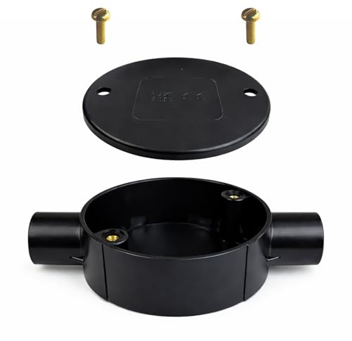 Black 20mm PVC 2-Way Through Terminal Conduit Box - Pack of 1 | Electrical junction box with lid and fixing screws supplied