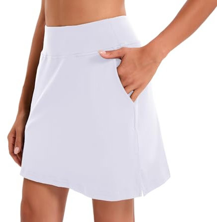 Oyamiki Women's Tennis Skorts High Waist White Athletic Short Sports Golf Hiking Skirt Inner Shorts with 4 Pockets S